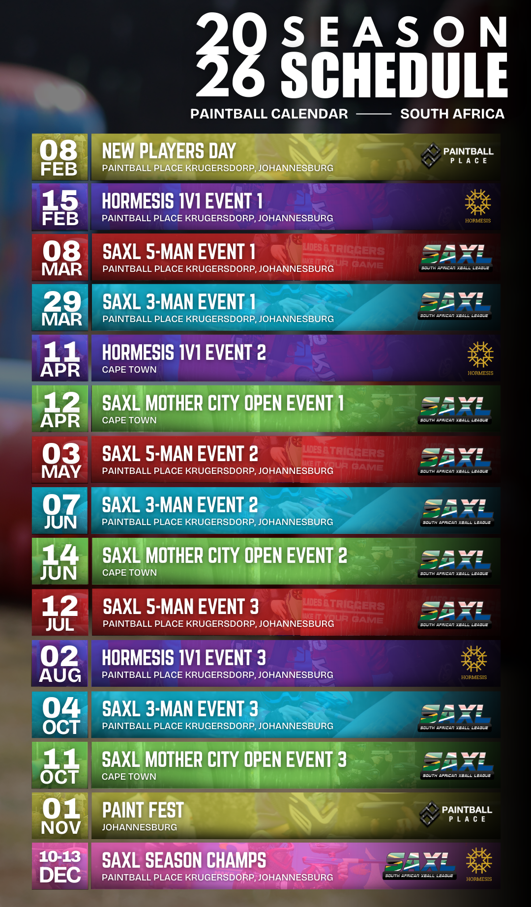PAINTBALL CALENDAR paintball events